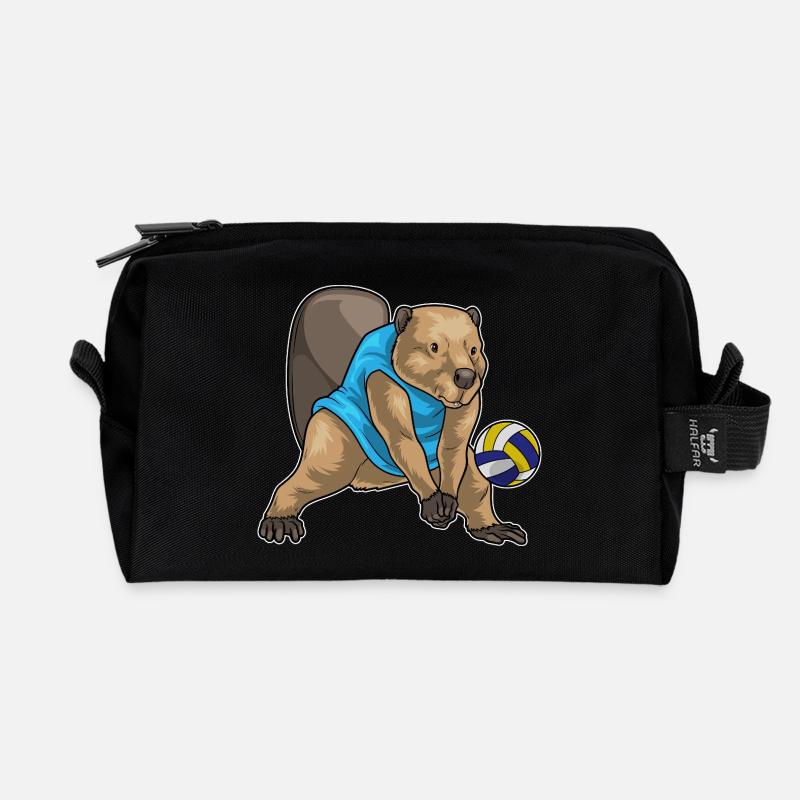 Biber Volleyballspieler Volleyball - Recycelte Kulturtasche - Schwarz