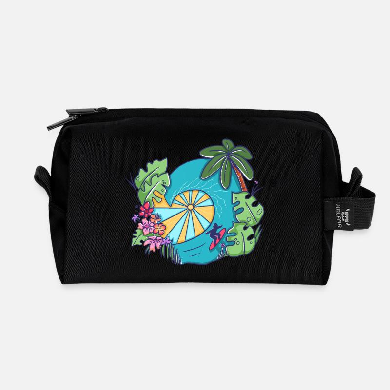 Tropical Ocean Wave with Palms – Summer Art - Recycelte Kulturtasche - Schwarz