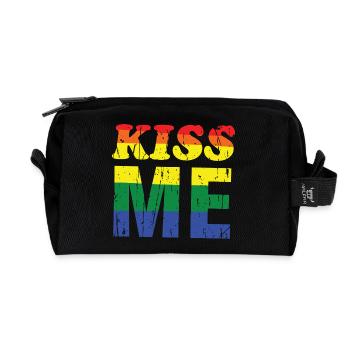 Kiss Me Regenbogen Retro-Schrift - Recycelte Kulturtasche - Schwarz - Vorne