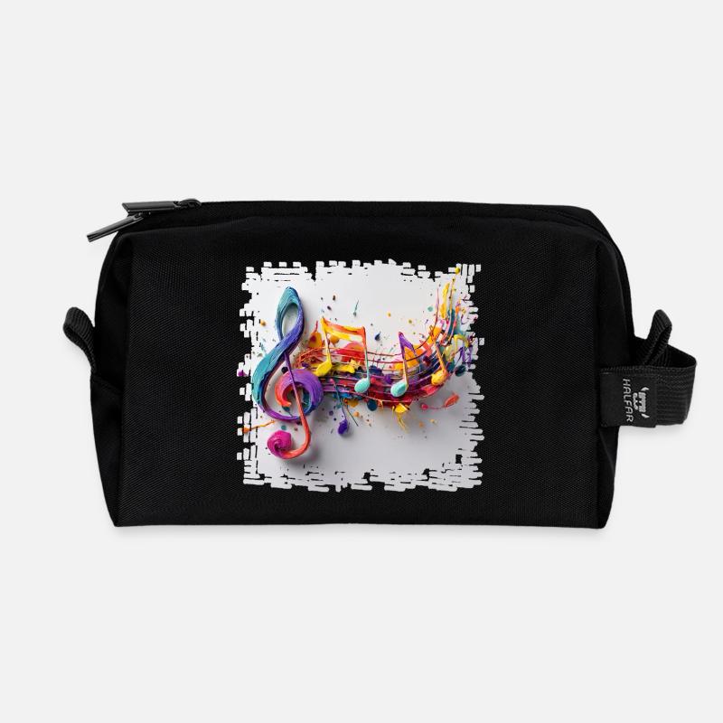 Farbenfrohe Musiknoten Kunstmotiv - Recycelte Kulturtasche - Schwarz