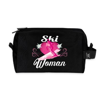 Ski Frau Retro Rosa Skifahren  - Recycelte Kulturtasche - Schwarz - Vorne