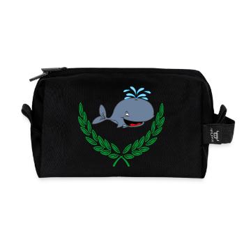 Whale in Laurel Wreath - Recycled Toiletry Zip Bag - black - Front