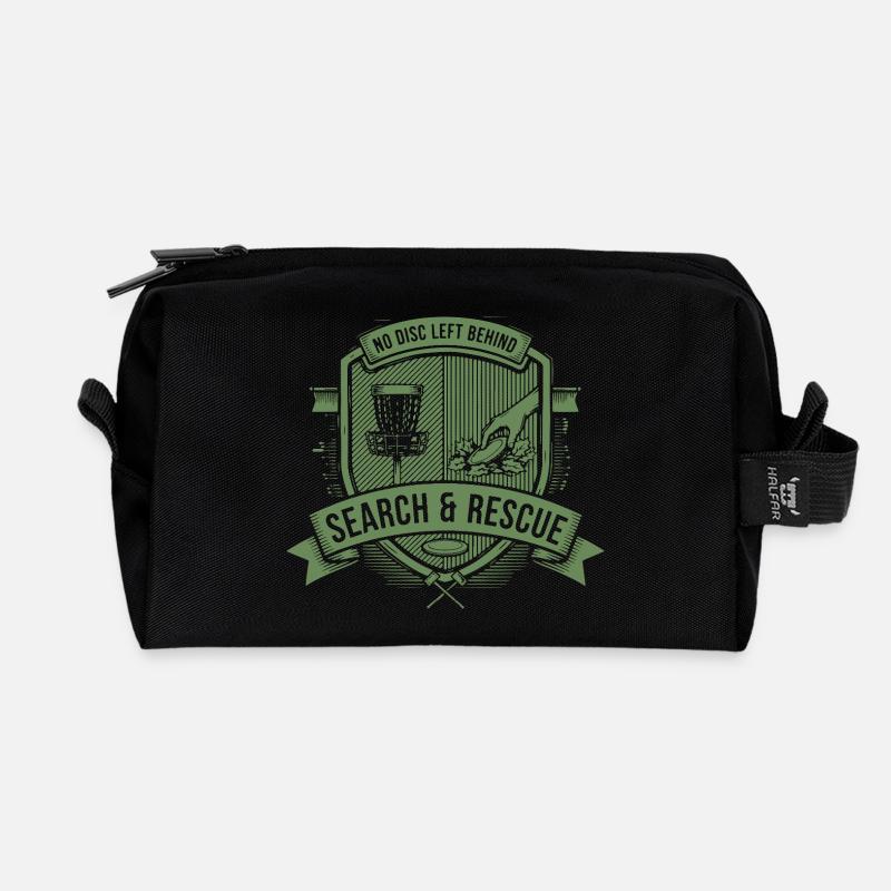 No Disc Left Behind Search And Rescue Disc Golf - Recycled Toiletry Zip Bag - black