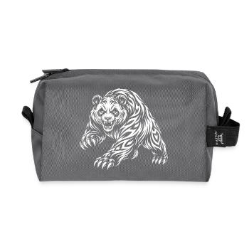 Wild Panda – Tribal Bear Motif - Recycled Toiletry Zip Bag - anthracite - Front