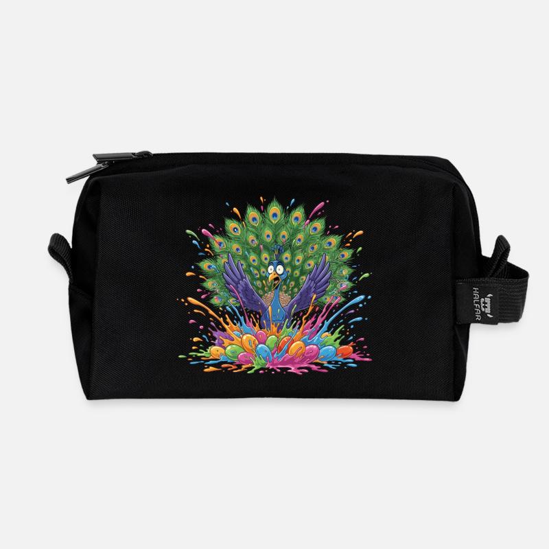 Pfau mit Farbschleuder-Panorama - Recycelte Kulturtasche - Schwarz