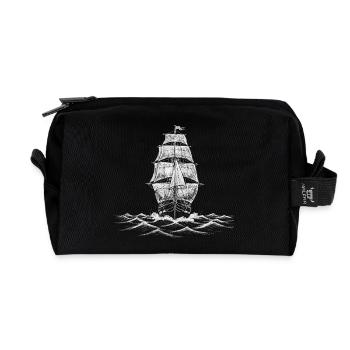 Bateau à voilier blanc dessinant une impression d’art - Trousse de toilette en tissu recyclé - noir - Devant