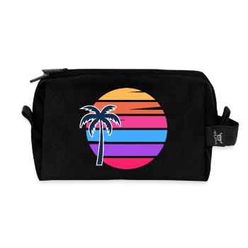 Retro Sunset Palm Circle - Recycled Toiletry Zip Bag - black - Front