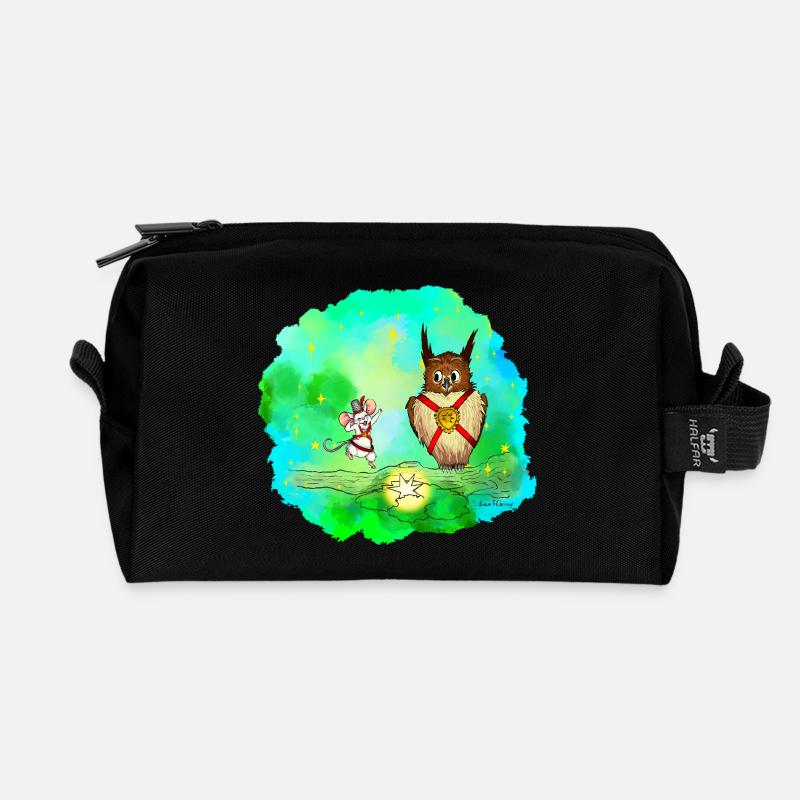 Stern-Sucher Maus und Eule - Recycelte Kulturtasche - Schwarz