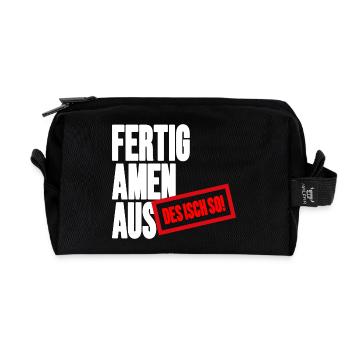 Großbuchstaben Stempelbanner - Fertig Amen Aus - Recycelte Kulturtasche - Schwarz - Vorne