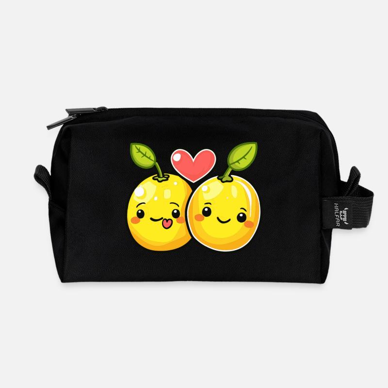 Zitrone Paar Liebe Herz Comic - Recycelte Kulturtasche - Schwarz