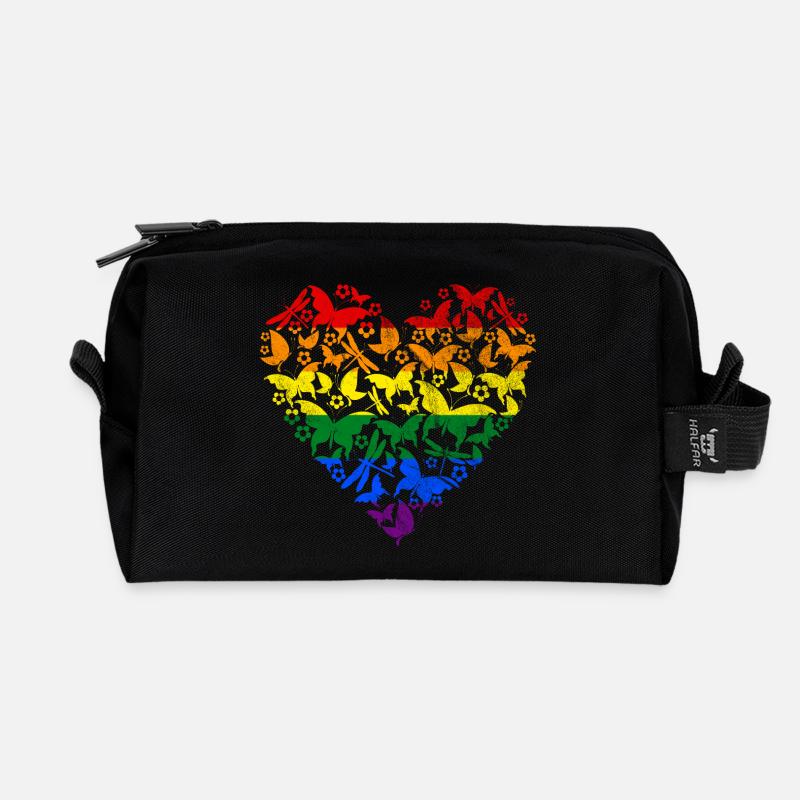 RAINBOW HEART BUTTERFLY - Recycelte Kulturtasche - Schwarz