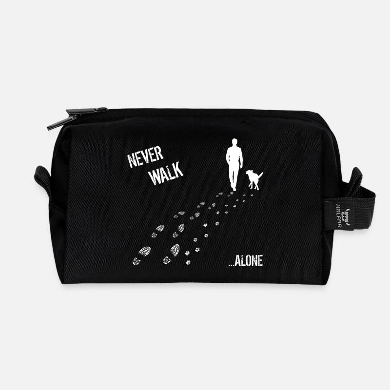 MAN AND DOG NEVER WALK ALONE - Recycled Toiletry Zip Bag - black