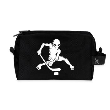 Alien Ice Hockey Player Minimalist Silhouette - Recycled Toiletry Zip Bag - black - Front