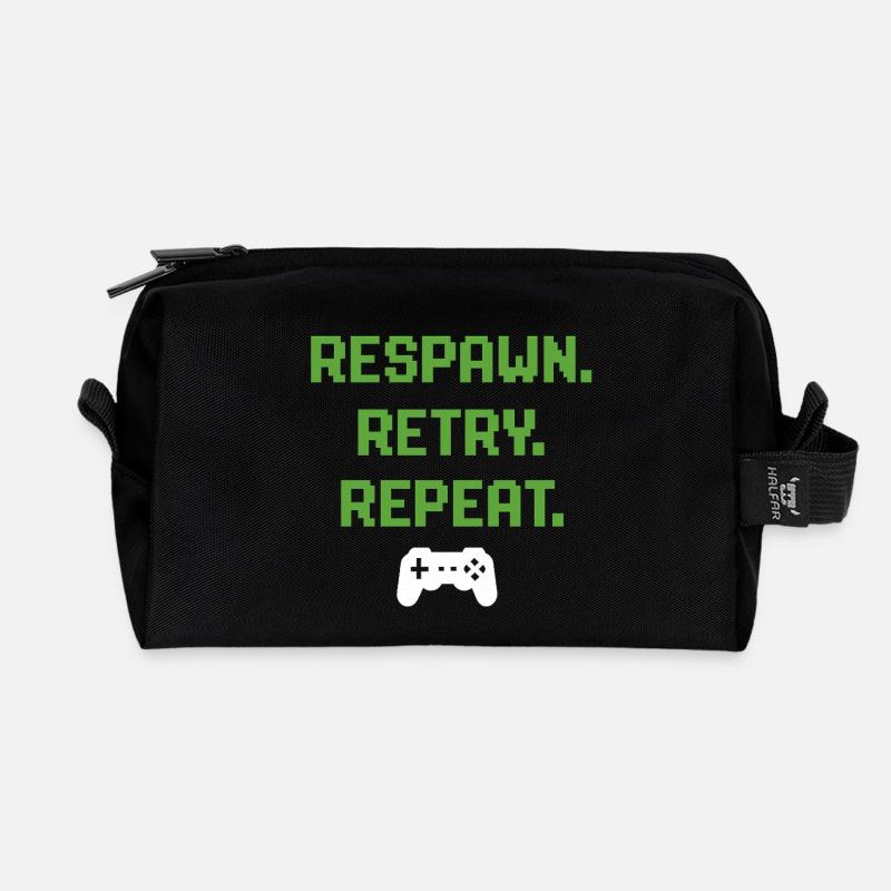Réapparaître. Réessayer. Répéter. – Conception de pixels de jeu - Trousse de toilette en tissu recyclé - noir