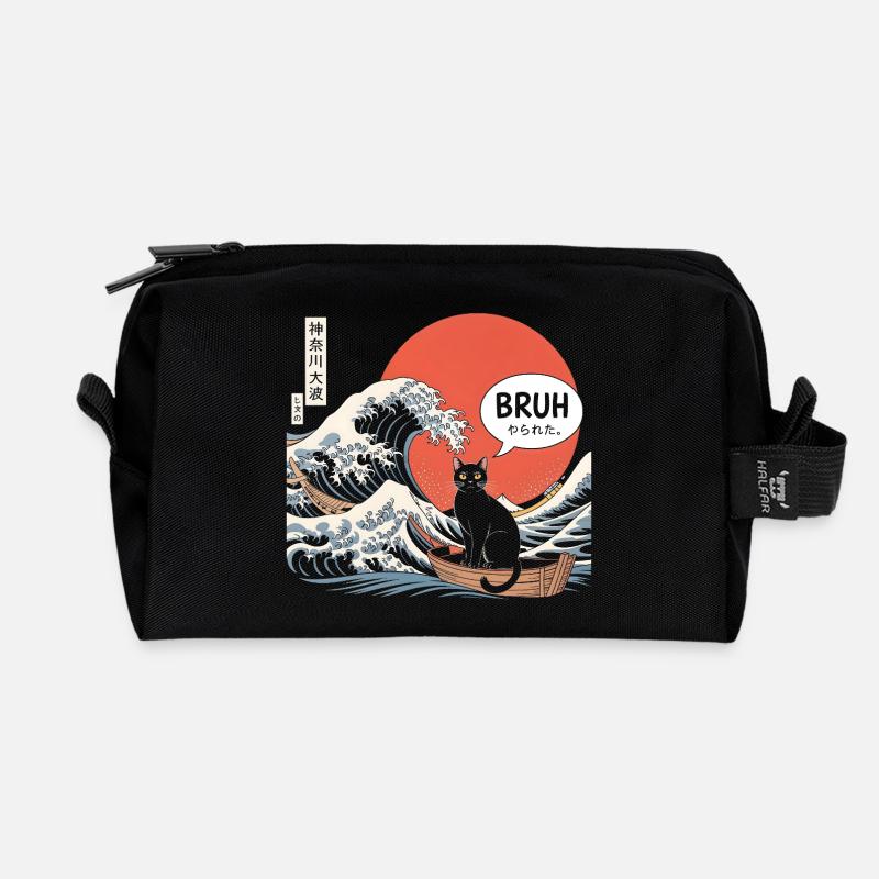Bruh Cat Japanische Wellenästhetik - Recycelte Kulturtasche - Schwarz