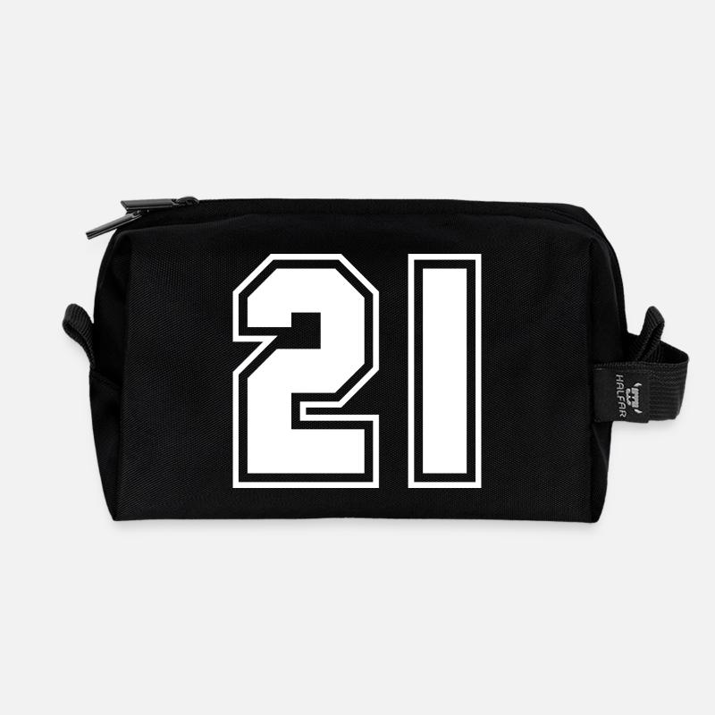 21 Glückszahl, Geburtstag, Spielernummer - Recycelte Kulturtasche - Schwarz