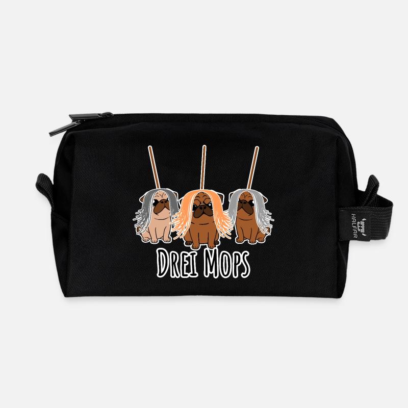 Zwei Mops - Hunde oder Putzgeräte? Hunde Humor? - Recycelte Kulturtasche - Schwarz