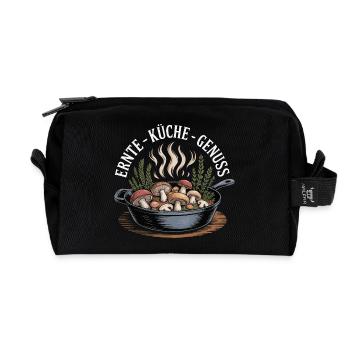 Mushroom Picking Mushrooms Picking Mushroom Hunters Forest - Recycled Toiletry Zip Bag - black - Front