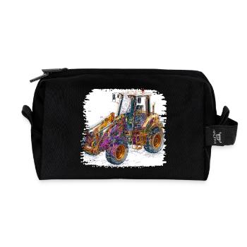 Neon Lines Construction Excavators - Recycled Toiletry Zip Bag - black - Front