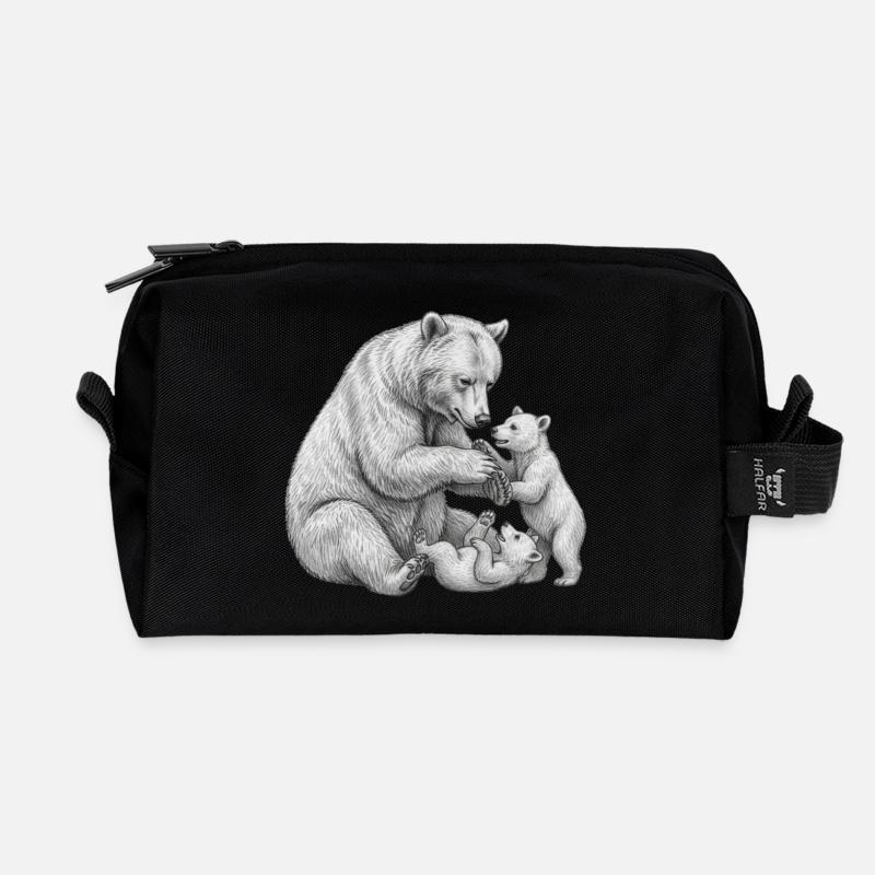 Bärin und ihre Jungen - Recycelte Kulturtasche - Schwarz