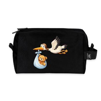 Storch Baby Lieferung Teddy im Tuch Geschenk Shirt - Recycelte Kulturtasche - Schwarz - Vorne