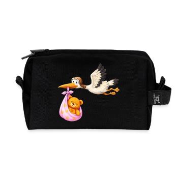 Baby Mädchen Storch mit Teddy im Tuch Geschenk - Recycelte Kulturtasche - Schwarz - Vorne