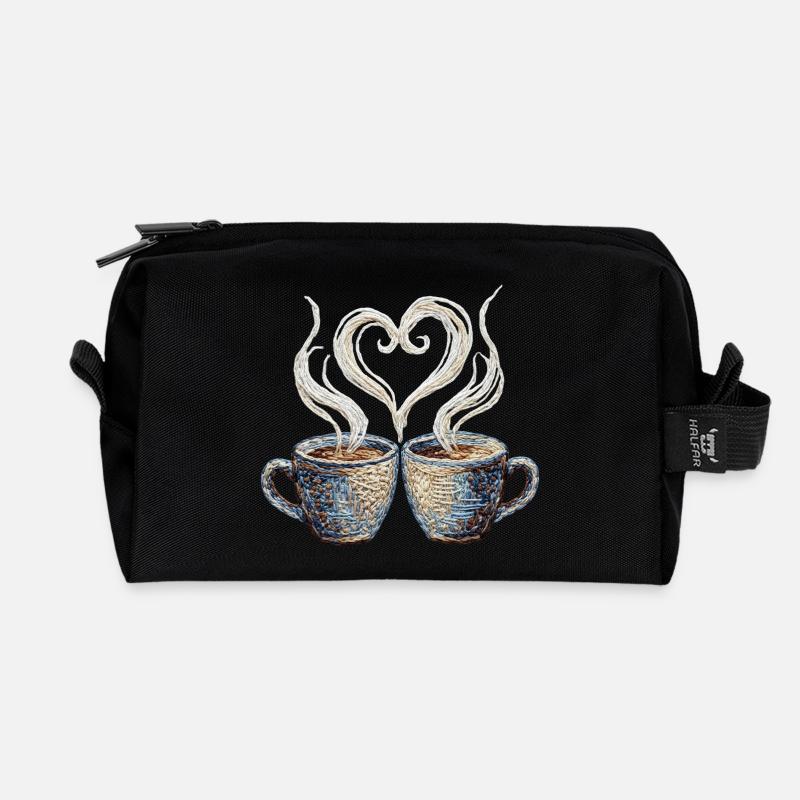 Coffee date Valentinstag bestickter Look (gedruckt) - Recycelte Kulturtasche - Schwarz
