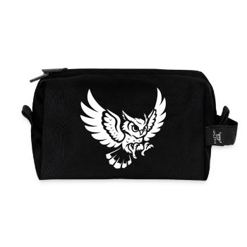Owl in Approach – Powerful Motif - Recycled Toiletry Zip Bag - black - Front