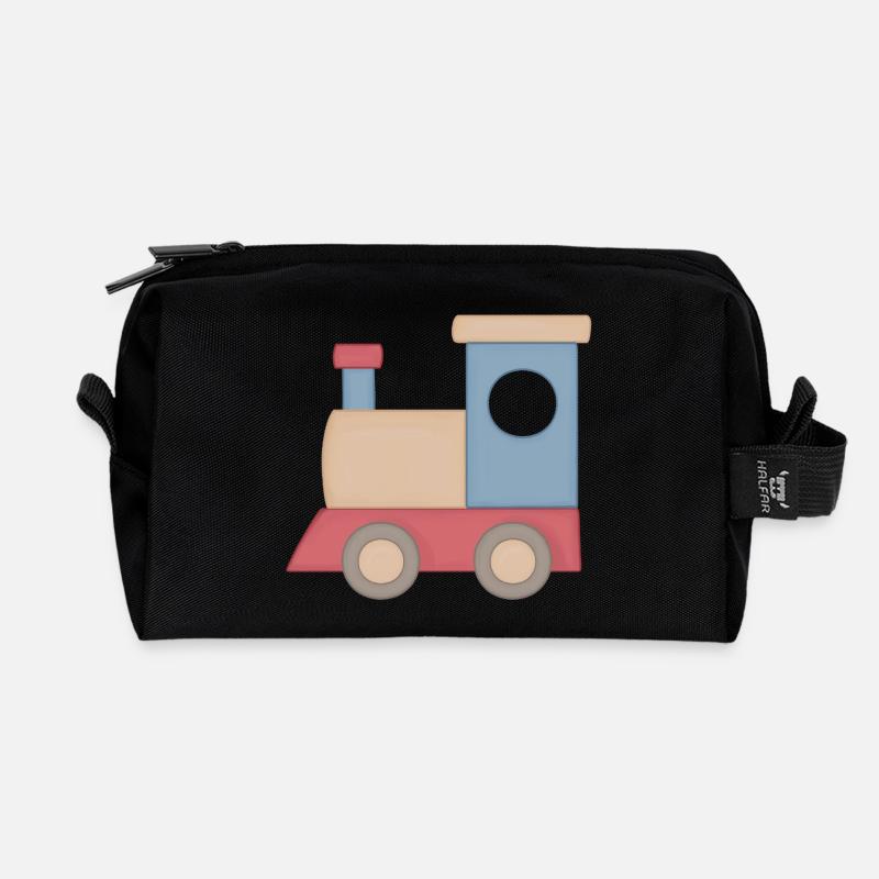 Colorful Move Illustration Railway - Recycled Toiletry Zip Bag - black