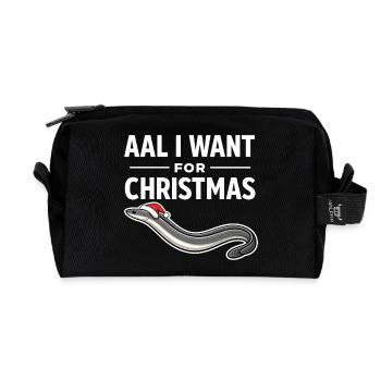 Aal I Want For Christmas – Funny Eel Shirt - Recycled Toiletry Zip Bag - black - Front