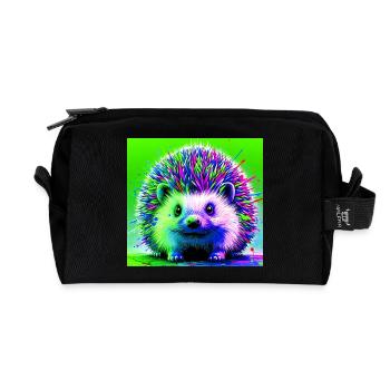 hedgehog - Recycled Toiletry Zip Bag - black - Front
