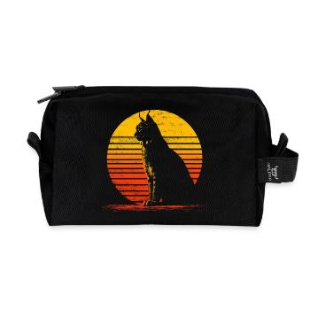Luchs Katze Retro Wildkatze Design Naturfreund - Recycelte Kulturtasche - Schwarz - Vorne