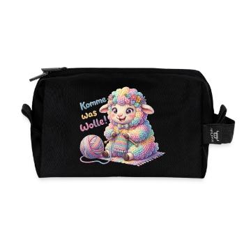 Komme was Wolle - Strickendes Schaf Wollknäuel  - Recycelte Kulturtasche - Schwarz - Vorne