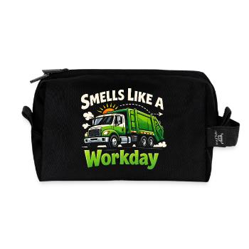Smells like a working day | Garbage Collection, Humor - Recycled Toiletry Zip Bag - black - Front