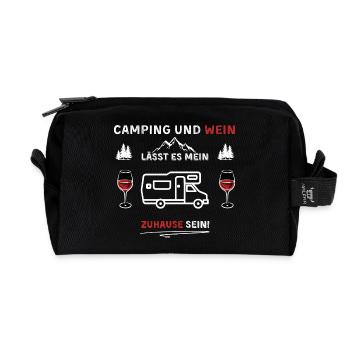 Camping and Wine - Saying - Recycled Toiletry Zip Bag - black - Front