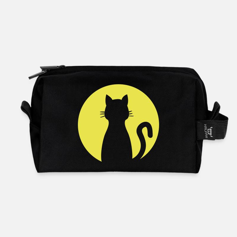 Katze vor dem Vollmond - Recycelte Kulturtasche - Schwarz