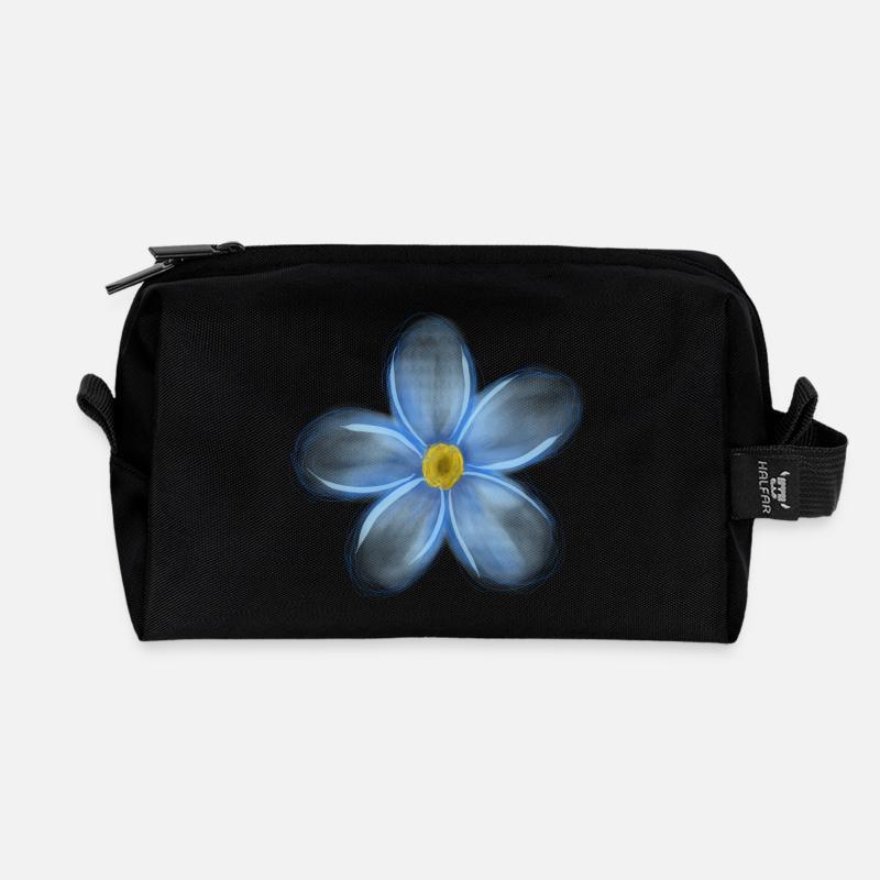 Forget Me Not – Delicate Floral Illustration - Recycled Toiletry Zip Bag - black