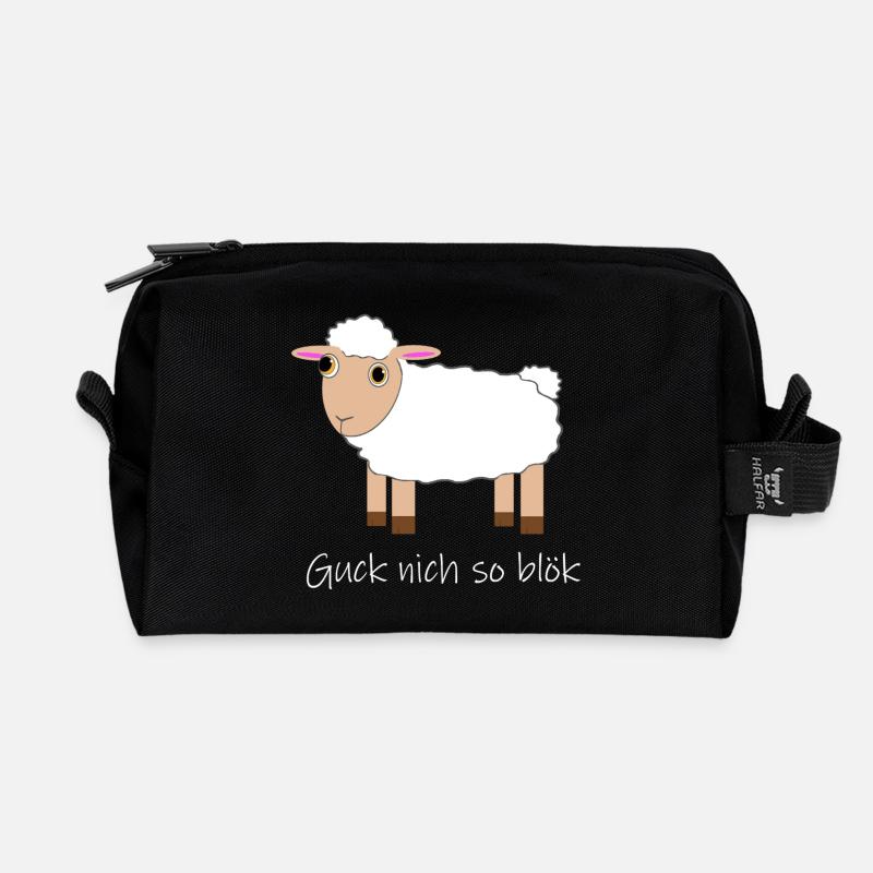 "Guck nich so blök" Glubschaugen Schaf - Recycelte Kulturtasche - Schwarz