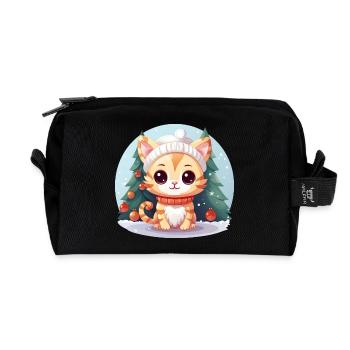 Winter Christmas cat: Under the Christmas tree - Recycled Toiletry Zip Bag - black - Front