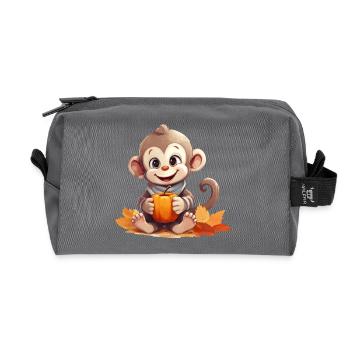 Autumnal monkey with pumpkin and apple - Recycled Toiletry Zip Bag - anthracite - Front
