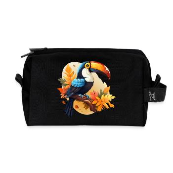 Toucan on branch bird of paradise in autumn - Recycled Toiletry Zip Bag - black - Front