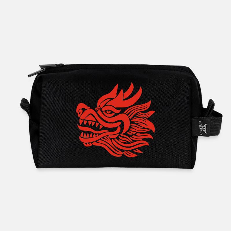 Chinesischer Drachenkopf (Rot) - Recycelte Kulturtasche - Schwarz