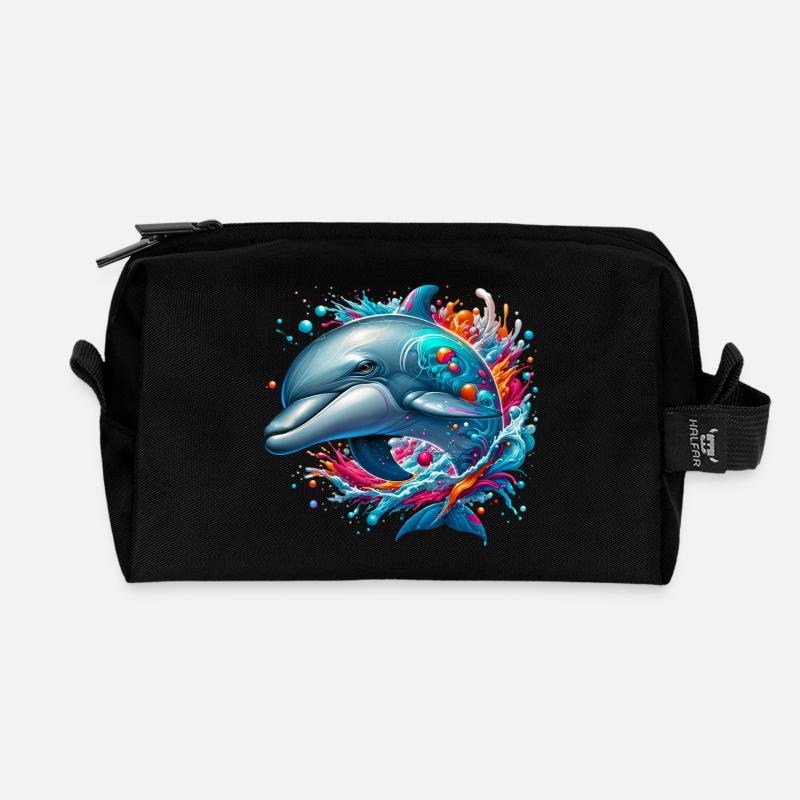 Delfin - Recycelte Kulturtasche - Schwarz