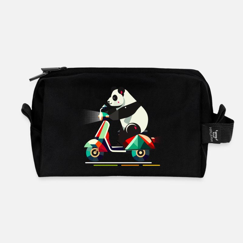 niedlichere Panda auf einem farbenfrohen Roller - Recycelte Kulturtasche - Schwarz