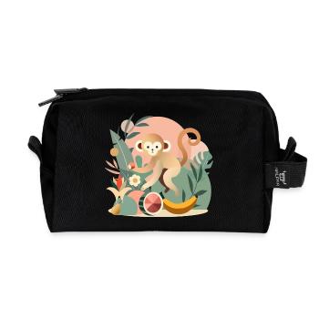 Playful monkey with tropical fruits - Recycled Toiletry Zip Bag - black - Front
