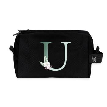 U Monogramm, Floral, personalisierbar - Recycelte Kulturtasche - Schwarz - Vorne