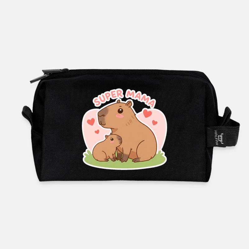 Super mama Capybara - Recycled Toiletry Zip Bag - black
