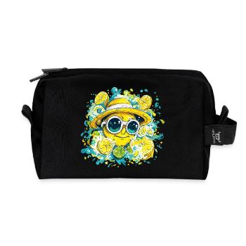 Zitrus Lächeln mit Hut und Brille - Recycelte Kulturtasche - Schwarz - Vorne