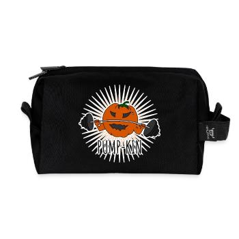 Pumpkin - Kürbis geht im Fitnessstudio pumpen! - Recycelte Kulturtasche - Schwarz - Vorne