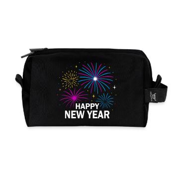 Feuerwerk Silvester Design – Happy New Year - Recycelte Kulturtasche - Schwarz - Vorne